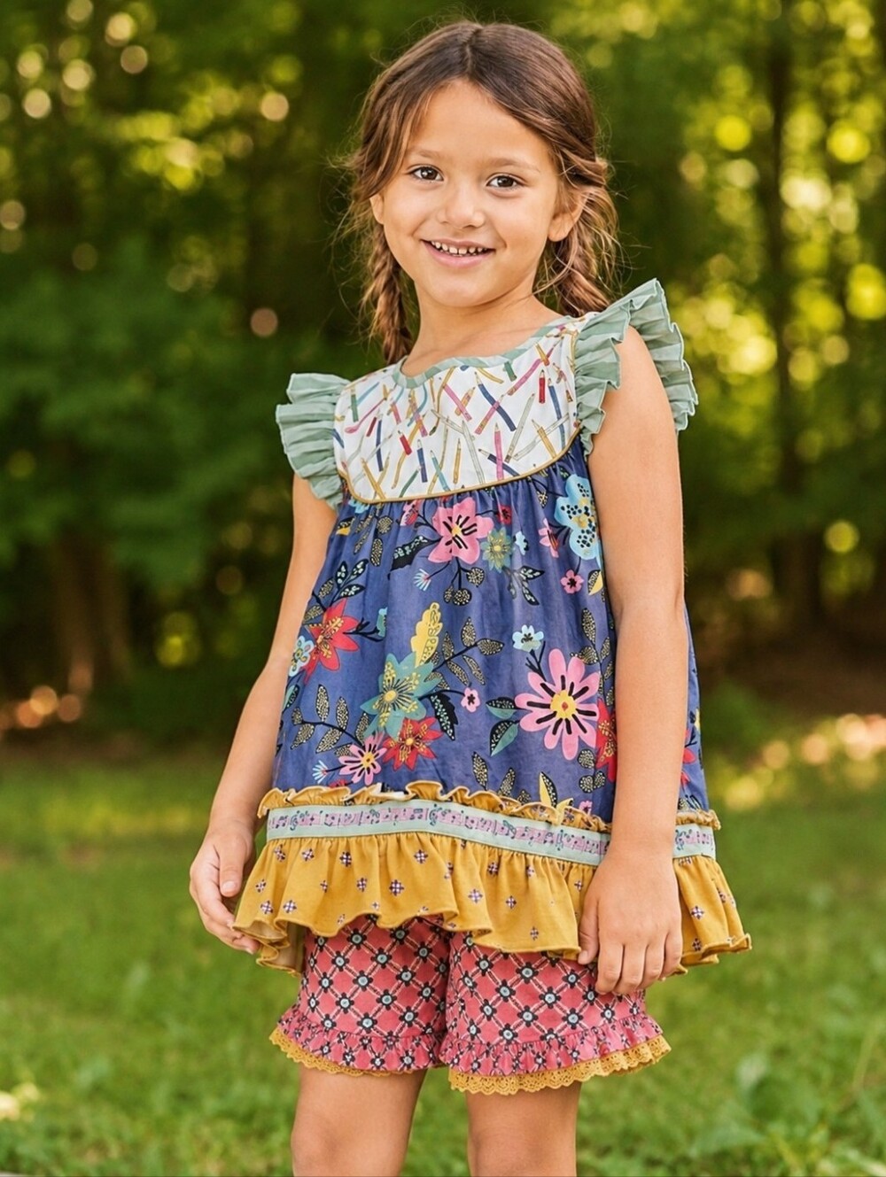 Matilda Jane Girls Top 4T Sleeveless Floral Ruffle Tunic Tank Shirt